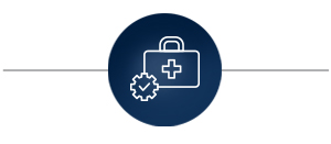 Medical market icon - medical bag with gear and checkmark
