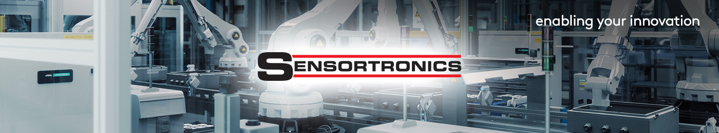 Tech Factory with White Robotic Arms Assembling Electronic Components - with Sensortronics logo